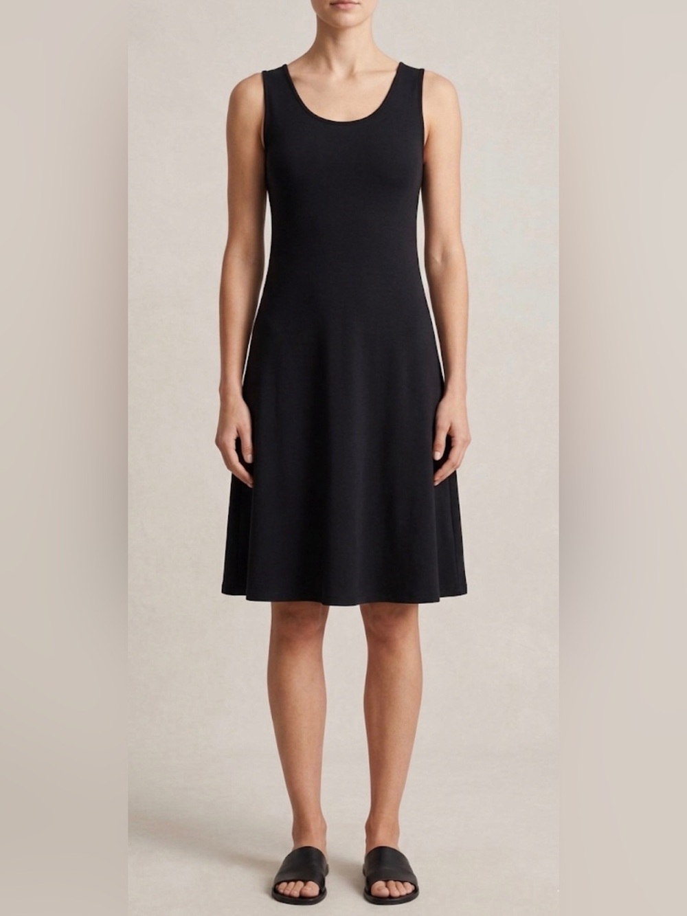 High Stretch Basic Black Sleeveless A Line Midi Dress